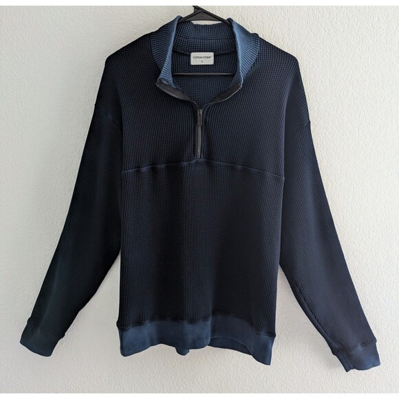 Cotton Citizen Cooper Thermal Half Zip Pullover Men's Size Medium Navy Blue - Picture 3 of 9